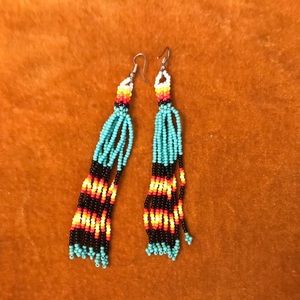 Handmade beaded jewelry earrings huichol colorful